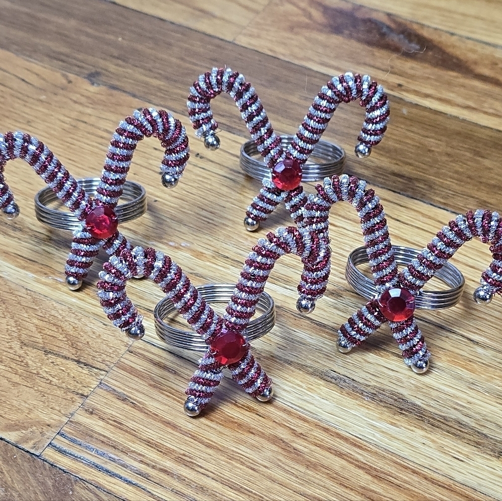 Sparkly Silver and Red Candy Cane Napkin Rings